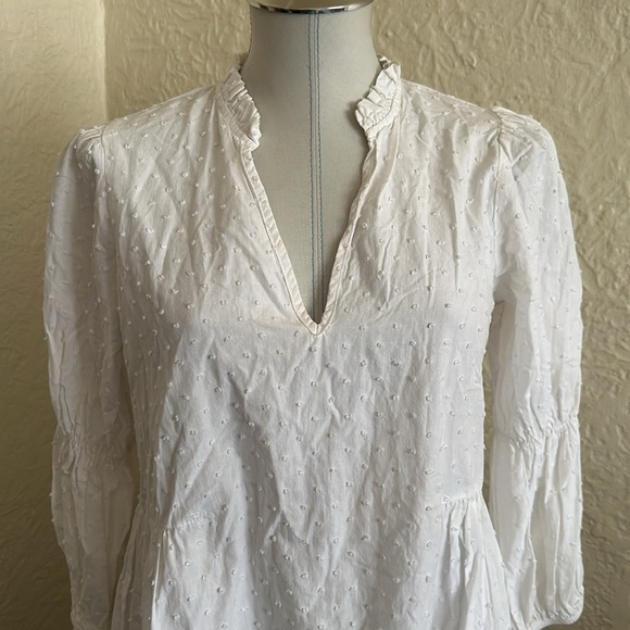 Zara White Swiss Dot Bubble Sleeves Ruffle Hem Dress XS - Picture 2 of 8